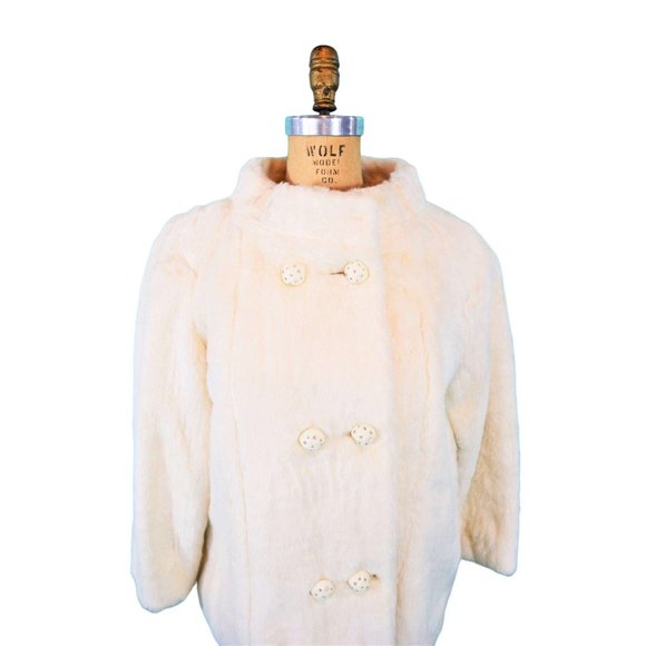Vintage 1960s Faux Fur Jacket White Rhinestone Buttons Glamorous Evening - Picture 4 of 10